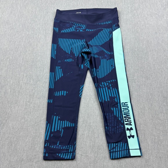 Under Armour Leggings Womens Small Blue Stretch Carpi Crop 20" Yoga Gym Pants - Picture 1 of 11